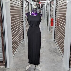 Molly Malloy Floor Length Evening Black Gown‎ Size 8 with Sheer Mesh Cut Outs